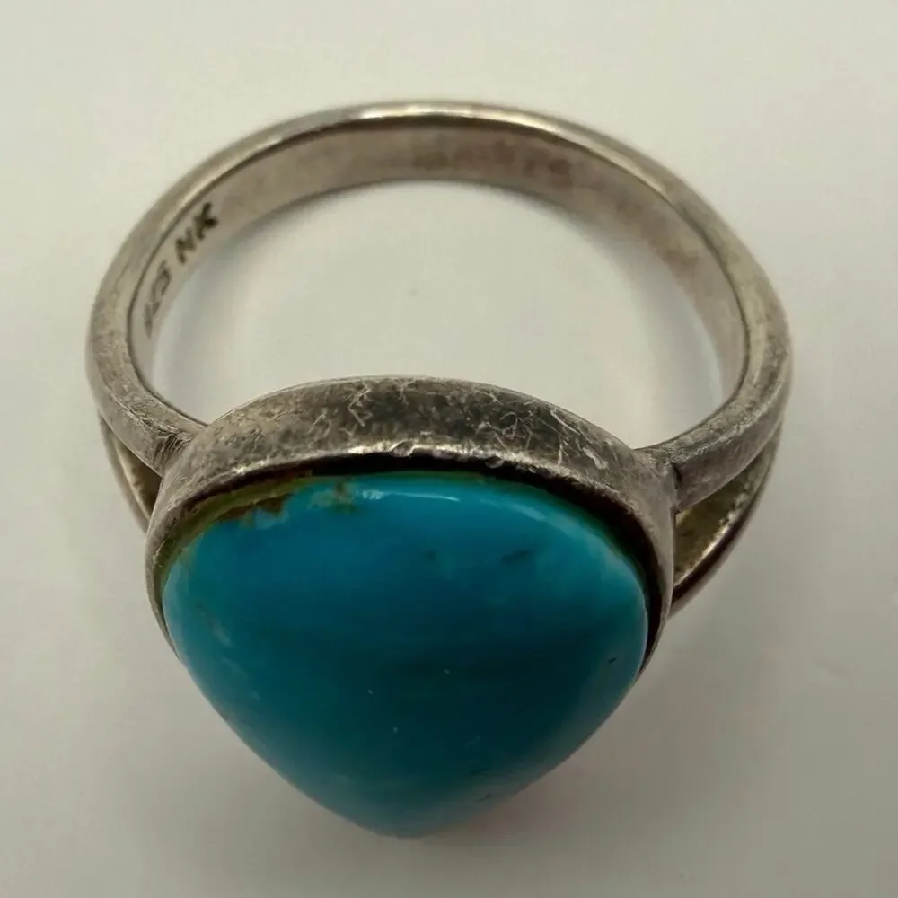 Vintage Sterling Silver 925 MK Thailand Pear Turquoise Cabochon Ring Size 8